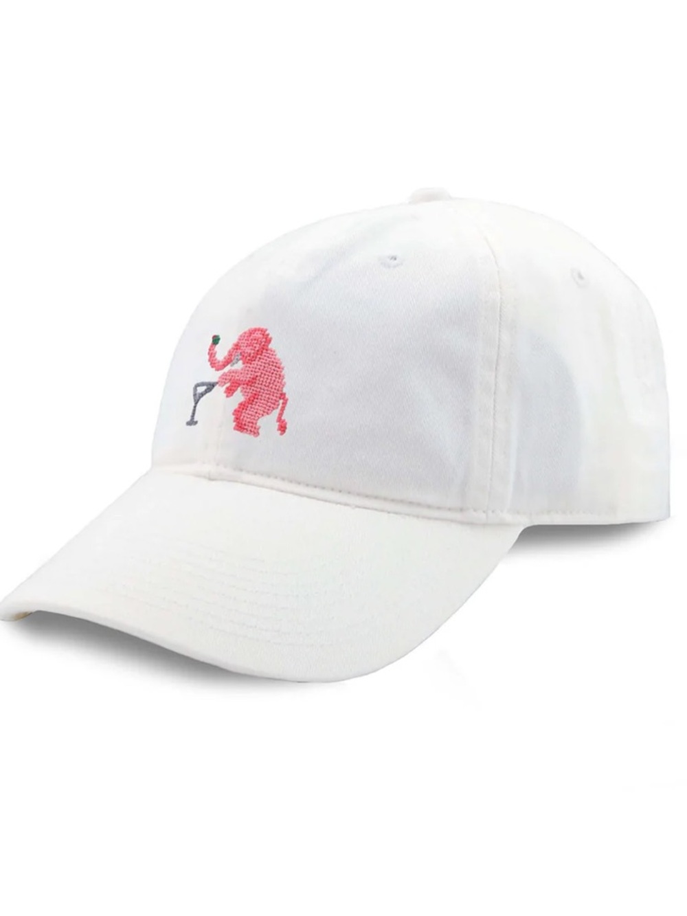 Smathers & Branson White Baseball Cap with Pink Embroidered Elephant With Martin